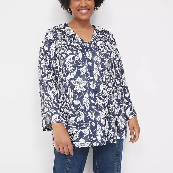 LANE BRYANT - Long-Sleeve V-Neck Satin Tunic - Picture 1 of 5